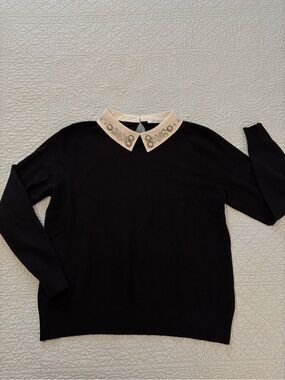 Sioni Milano knit sweater embellished Peter Pan collar. Size medium.
